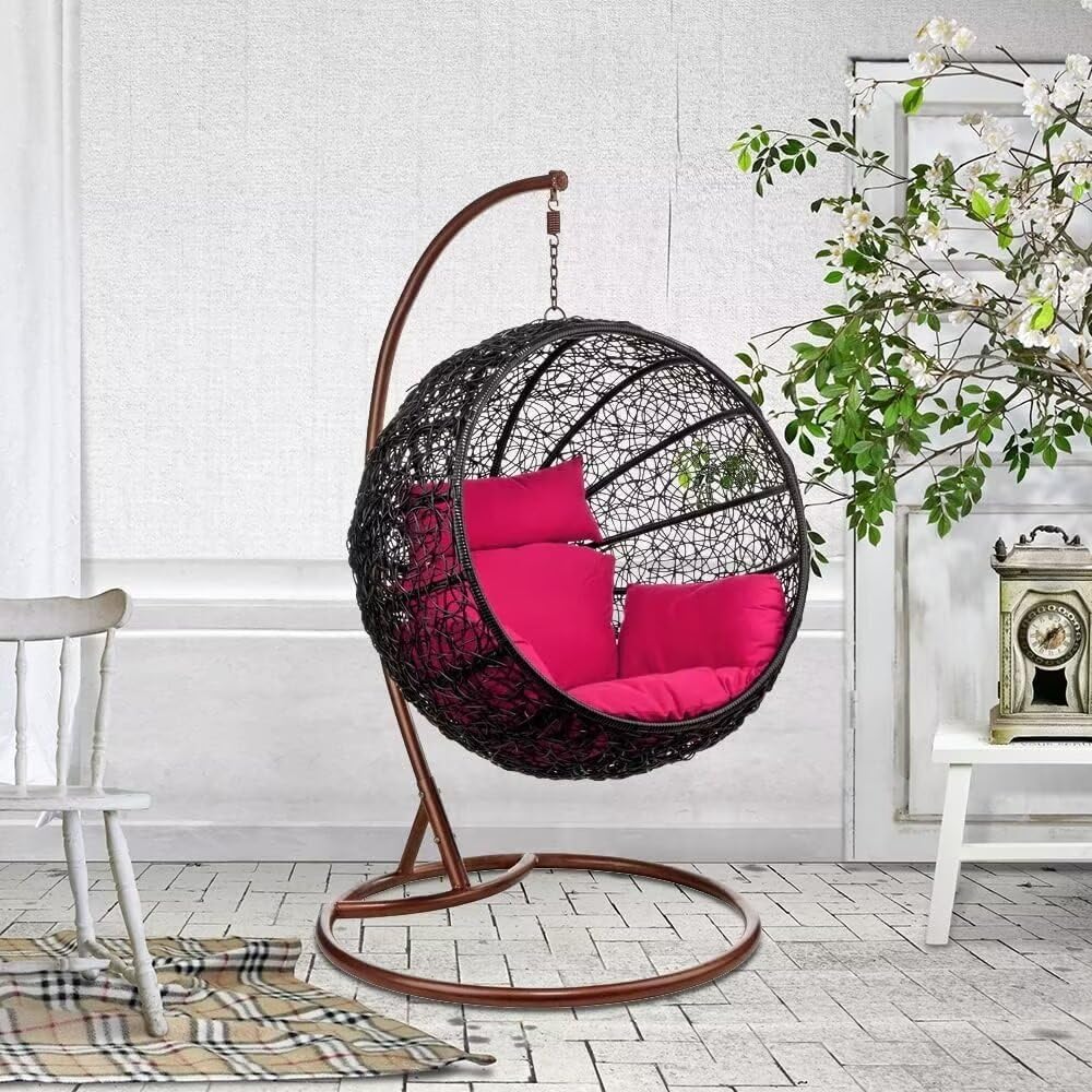 Hängesessel für den Innen- und Außenbereich, mit Kissen, rosa Sitzpolster für Schaukelkorb, Stuhl