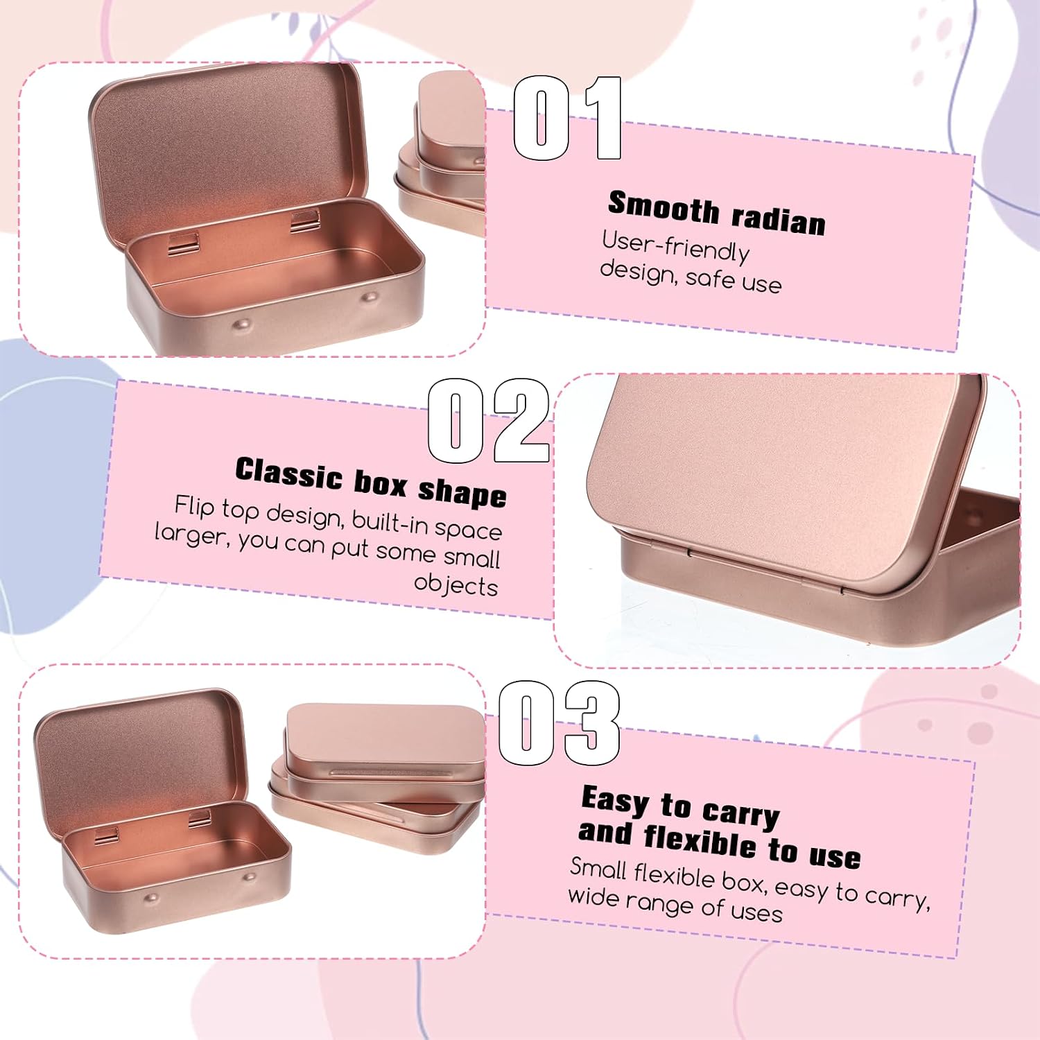 ElevateTech 3 Pack Metal Tin Box Rectangular Hinged Tins Box with Lid Portable Boxes Organizer Container Storage Small Storage Kit Empty Tinplate Containers for Home Organizer Gifts Car Keys Crafts