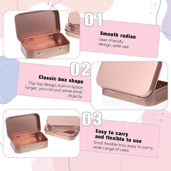 ElevateTech 3 Pack Metal Tin Box Rectangular Hinged Tins Box with Lid Portable Boxes Organizer Container Storage Small Storage Kit Empty Tinplate Containers for Home Organizer Gifts Car Keys Crafts