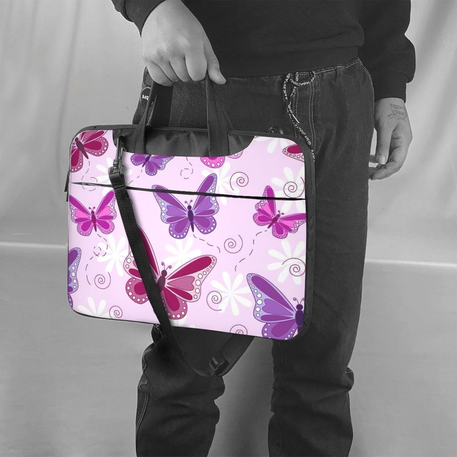 butterfly Print Laptop Shoulder Bag Messenger Bag Notebook with Accessories Pocket 13/14/15.6 inch