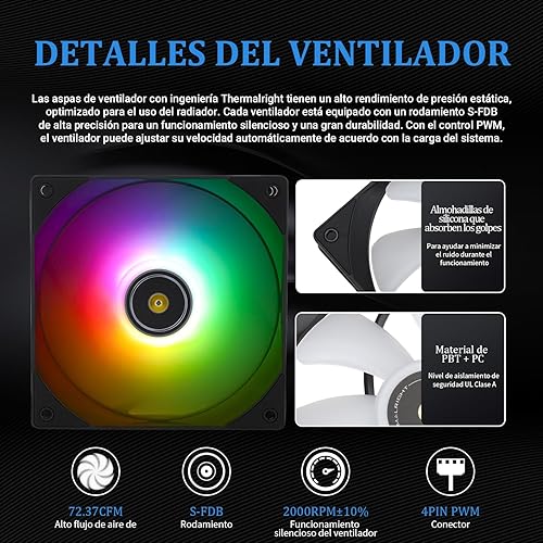 Miniatura 5 de Thermalright Frozen Notte 240 Black ARGB V2 Enfriador de CPU de refrigeración por agua, 240 especificaciones Enfriador líquido de CPU, ventiladores