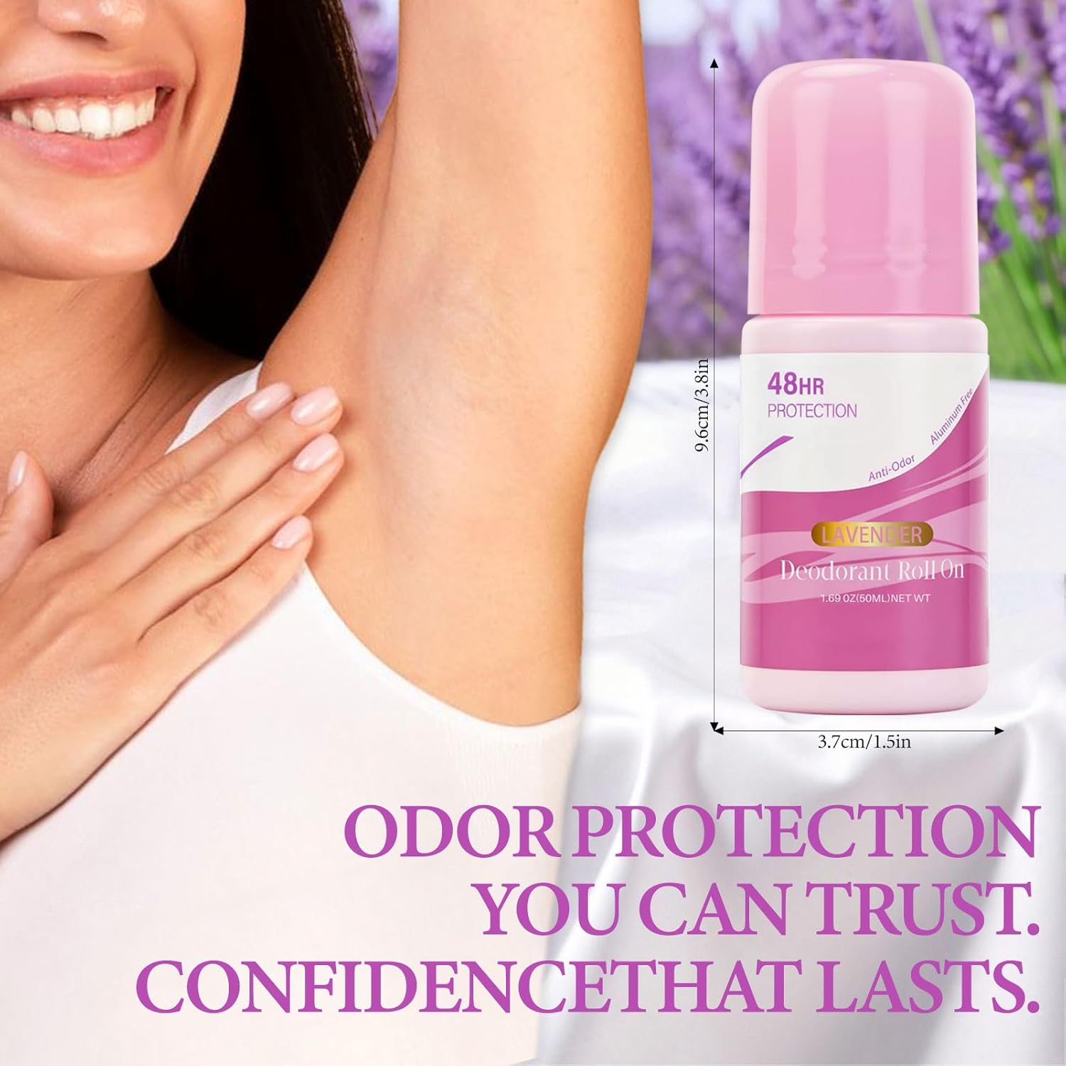 Aluminum Free Deodorant with Lavender Fragrance - Roll on Deodorant for Women & Men, 48hr Long-Lasting Odor Protection, Baking Soda Free, Travel Deodorant Roll-On 1.69 Oz - Image 2