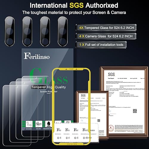 Miniatura 3 de Ferilinso Paquete de 4 protectores de pantalla para Samsung Galaxy S24 con 4 protectores de lente de cámara de vidrio templado, accesorios