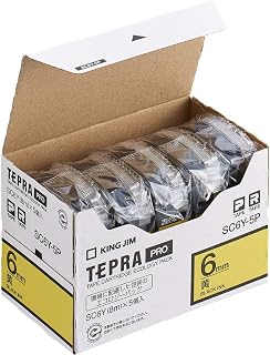 KING JIM 锦宫 【正品】 Tepra PRO标签带盒 环保包装5个装 6mm 黄标签/黑字 长度8m SC6Y-5P