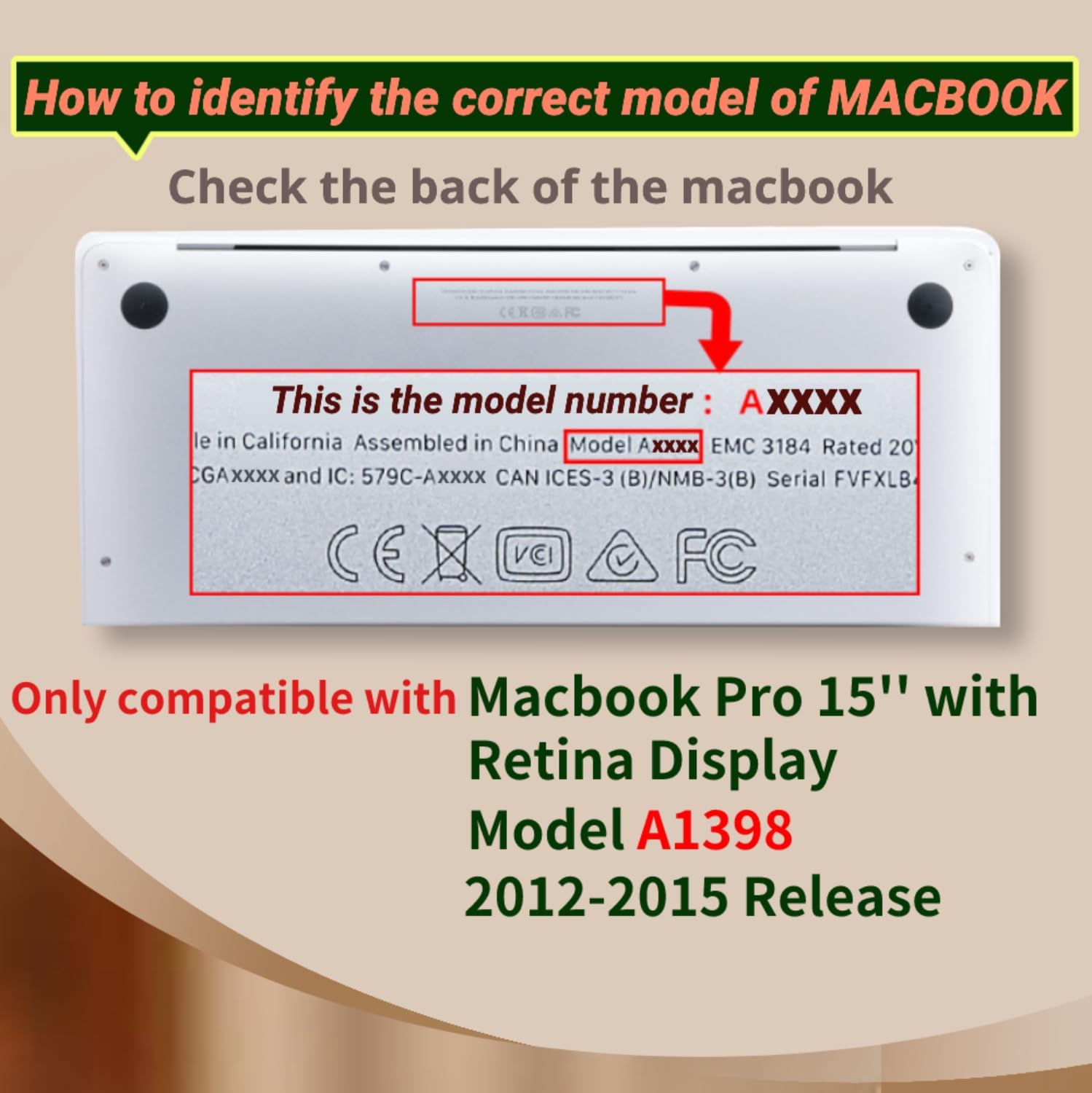 Faux Leather Case Compatible with MacBook Pro 15 Inch 2015 2014 2013 2012 Release with Retina Display, Laptop Shell Case Fits Model A1398, Stylish Computer Sleeve and Keyboard Cover, Brown