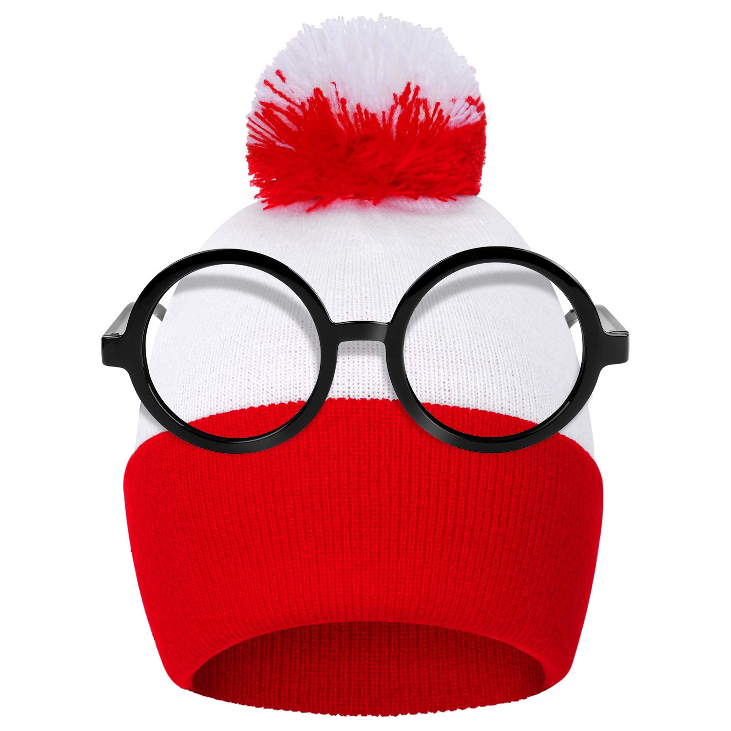 AnecoCostumes Red White Cuff Beanies Nerd No Lenses Glasses for Halloween Accessory