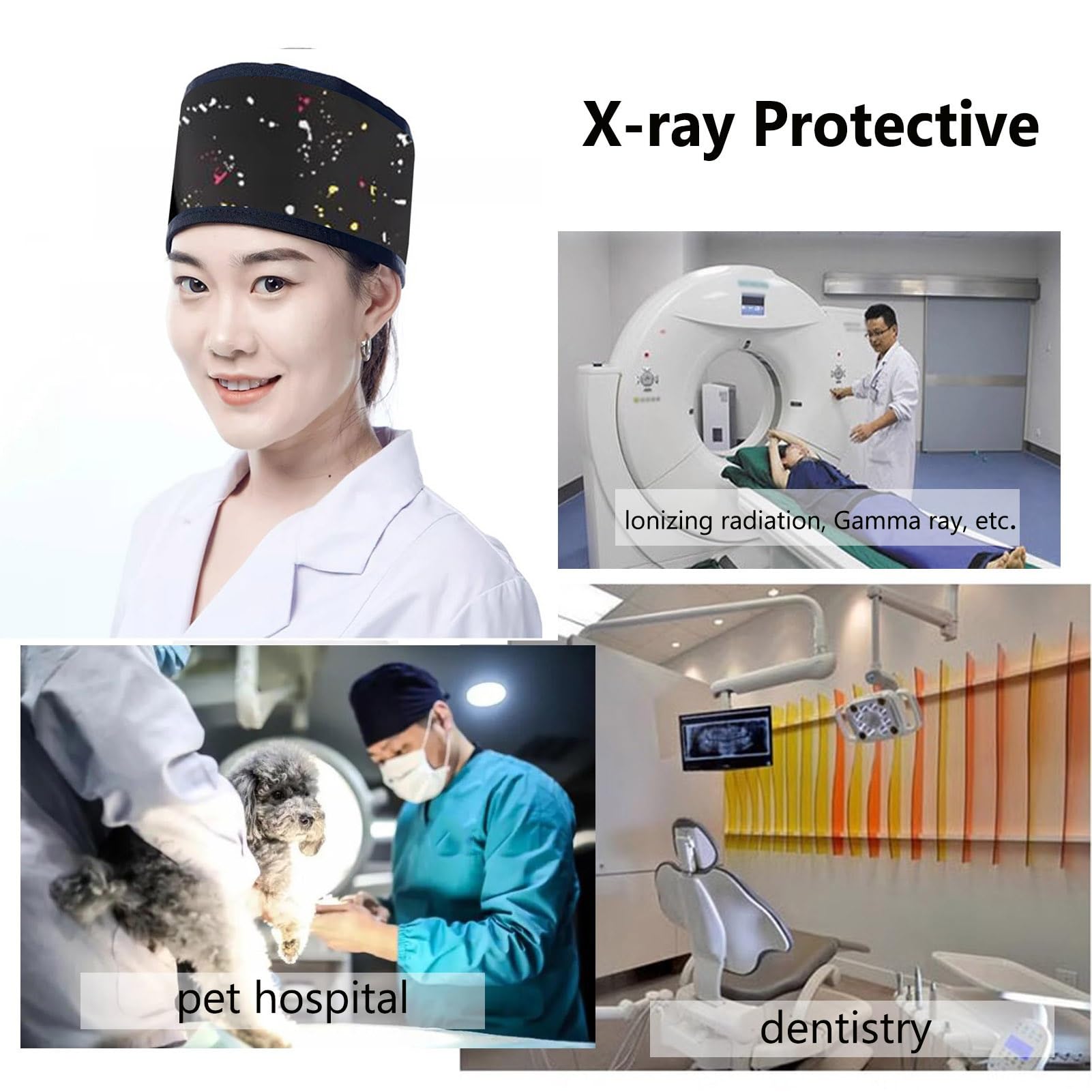 Delantal de Plomo Gorra Protectora De Rayos X Negra, Gorro Protector De Rayos X con Protección contra Radiación, Gorro Protector De Rayos X Neutro para Adultos CT MRI(0.5 mmpb)