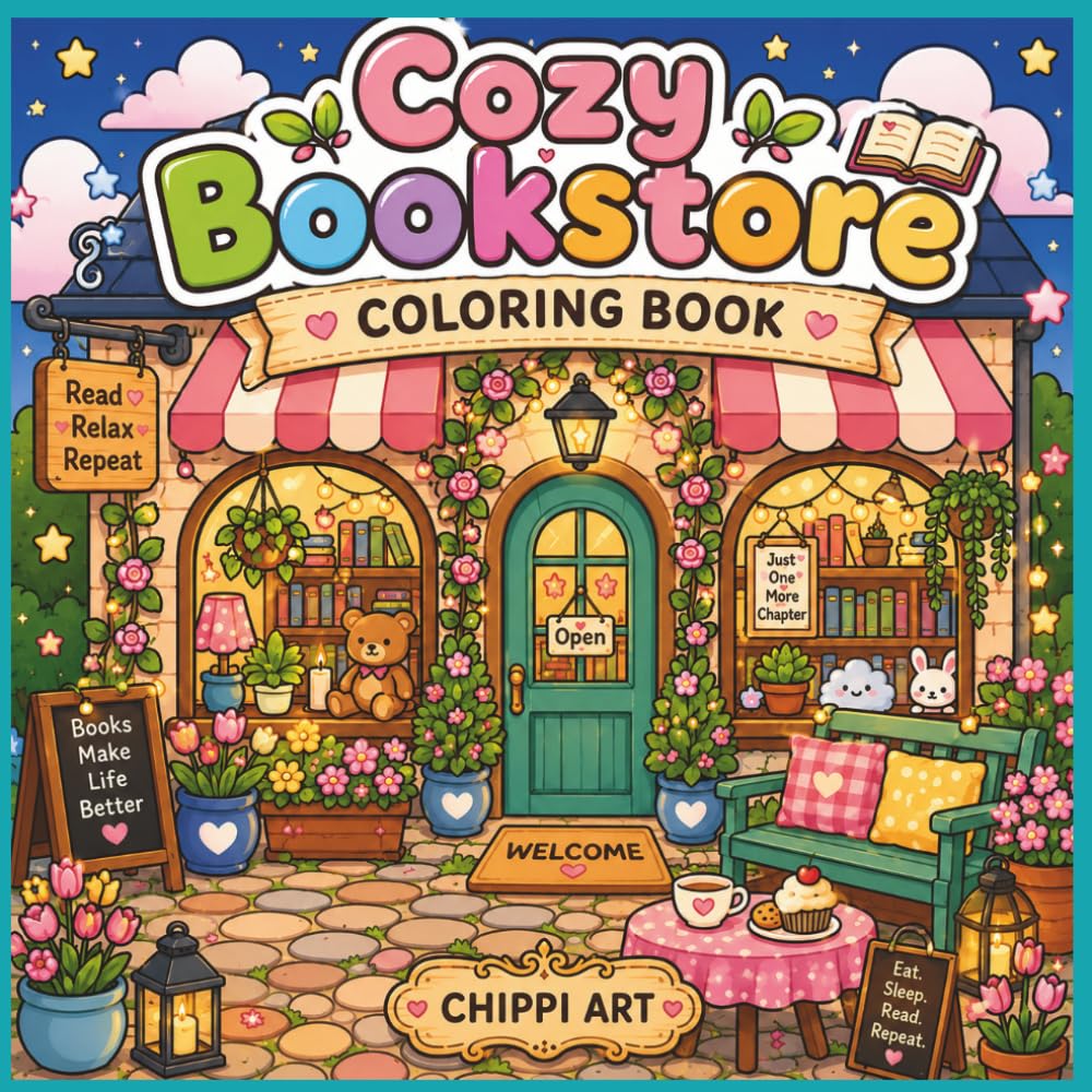Cozy Bookstore Coloring Book: An Easy and Relaxing Coloring Book Featuring Cozy Bookstores, Bookshelves, Reading Nooks, Cute Animals, and Warm Bookish Moments
