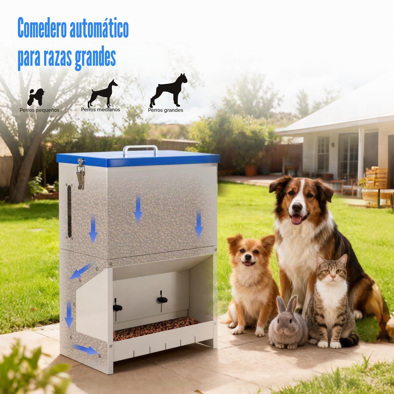 Comedero Automático para Perros, Alimentador de Metal Galvanizado para Interiores y Exteriores, Dispensador Automático de Gravedad de 25 Lbs, Adecuado para Perros Pequeños, Medianos y Grandes