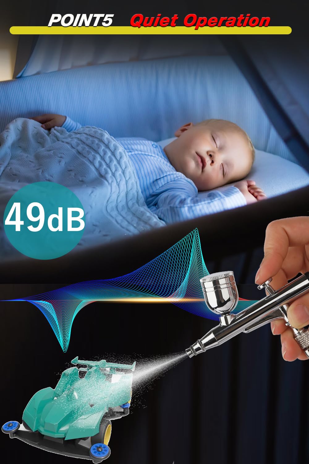 Kit de aerógrafo con compresor, puede conectar dos aerógrafos, 41PSI, encendido y apagado automático, 5 niveles ajustables, doble acción, boquilla de 0.3 mm, compacto, juego de compresor de aerógrafo