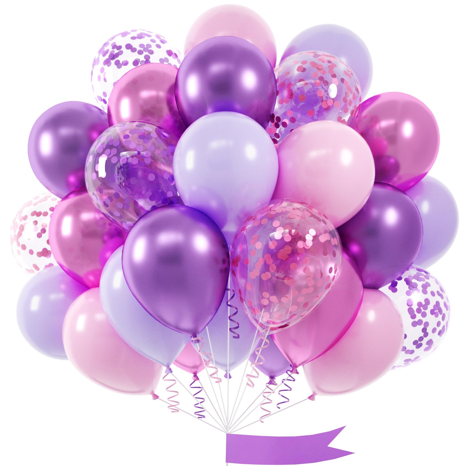 Pink and Purple Balloon, 60 Pcs 12 Inches Metallic Purple Pink Confetti Latex Balloons for Girls Birthday Baby Shower Wedding Party Decorations