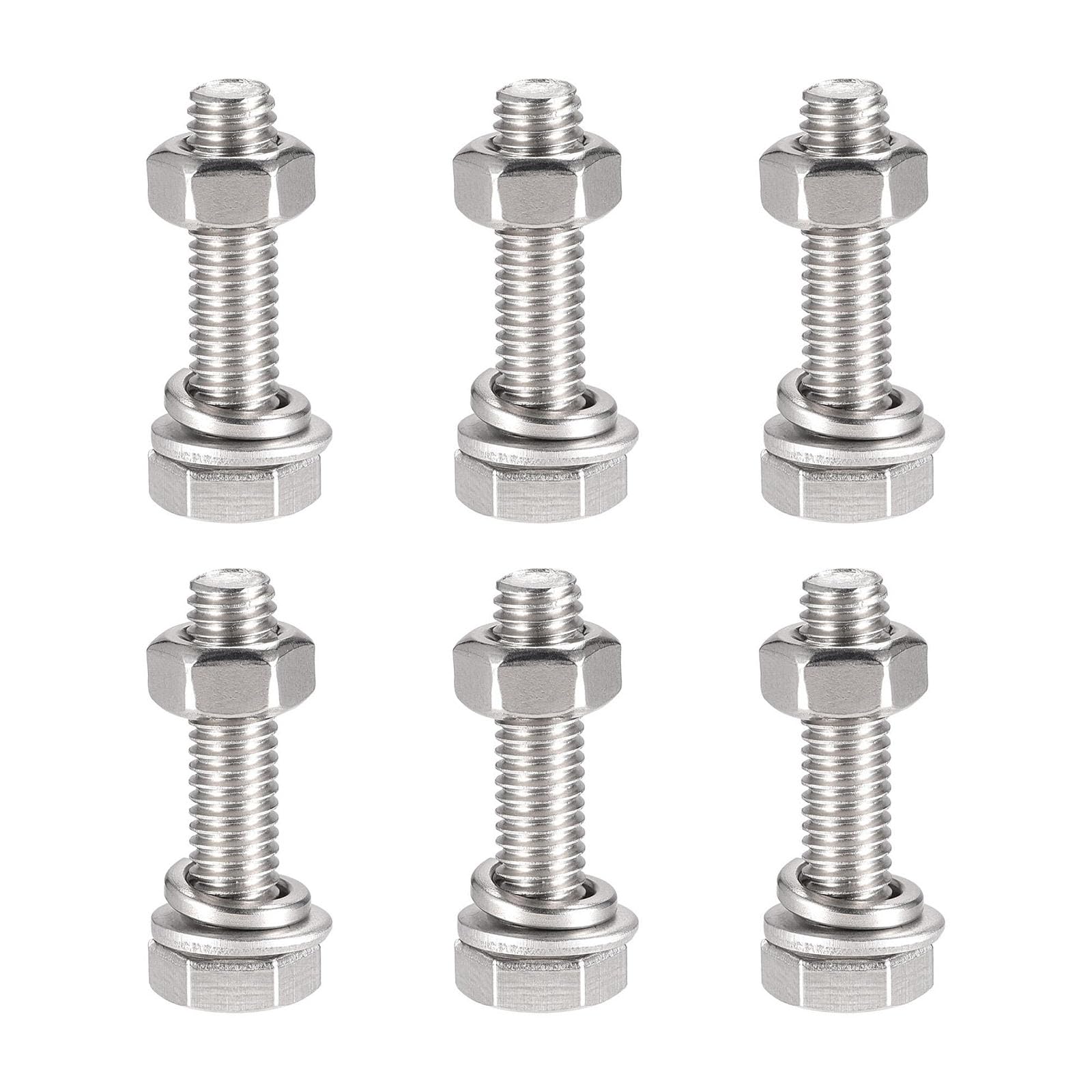 TOP-VIGOR 6Pcs M6 x 25mm Hex Head Screws Bolts, Nuts, Flat & Lock Washers Kits