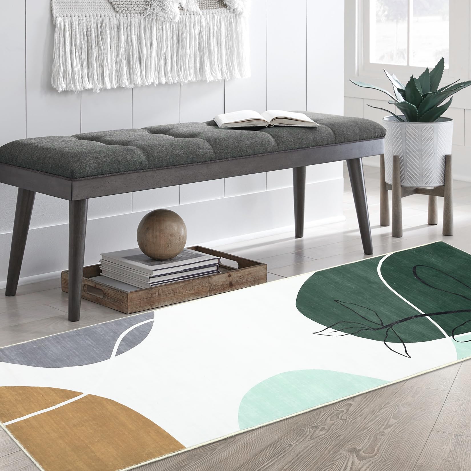 GAOMON 2x6 Runner Rug Botanical Print Hallway Runner Rug Accent Rug Washable Rug Contemporary Kitchen Runner Rug Modern Rug for Living Room Bedroom