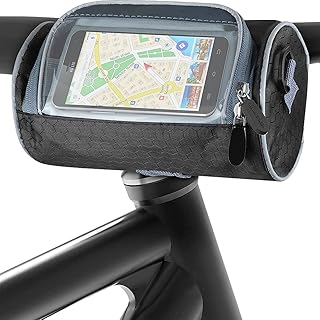 Komake Sacoche de Guidon étanche, Téléphone de Panier de Vélo avec Bandoulière avec bandoulière Amovible Sacoche Cadre Vélo Grande Capacité avec Écran Tactile Transparent (Noir)
