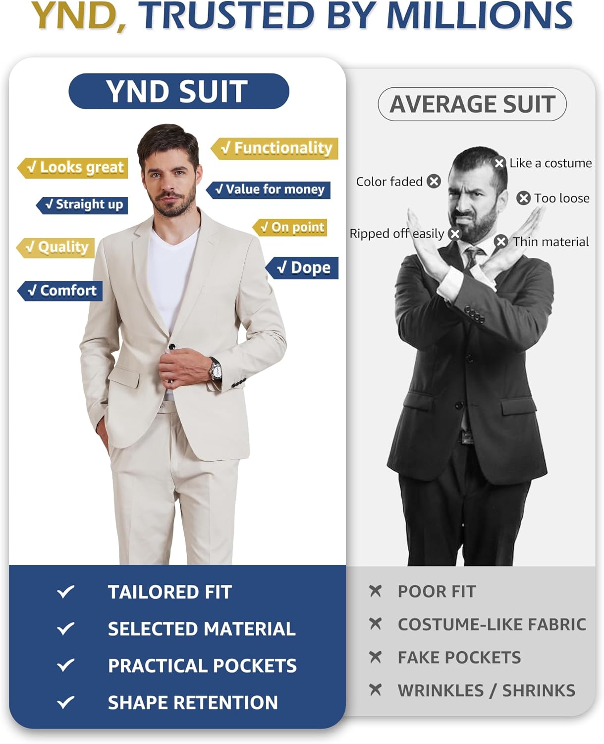 YND Men's 2 Piece Casual Linen Suit Set, Regular Fit Lightweight Blazer Jacket and Pants for Wedding, Business, Party - Image 5