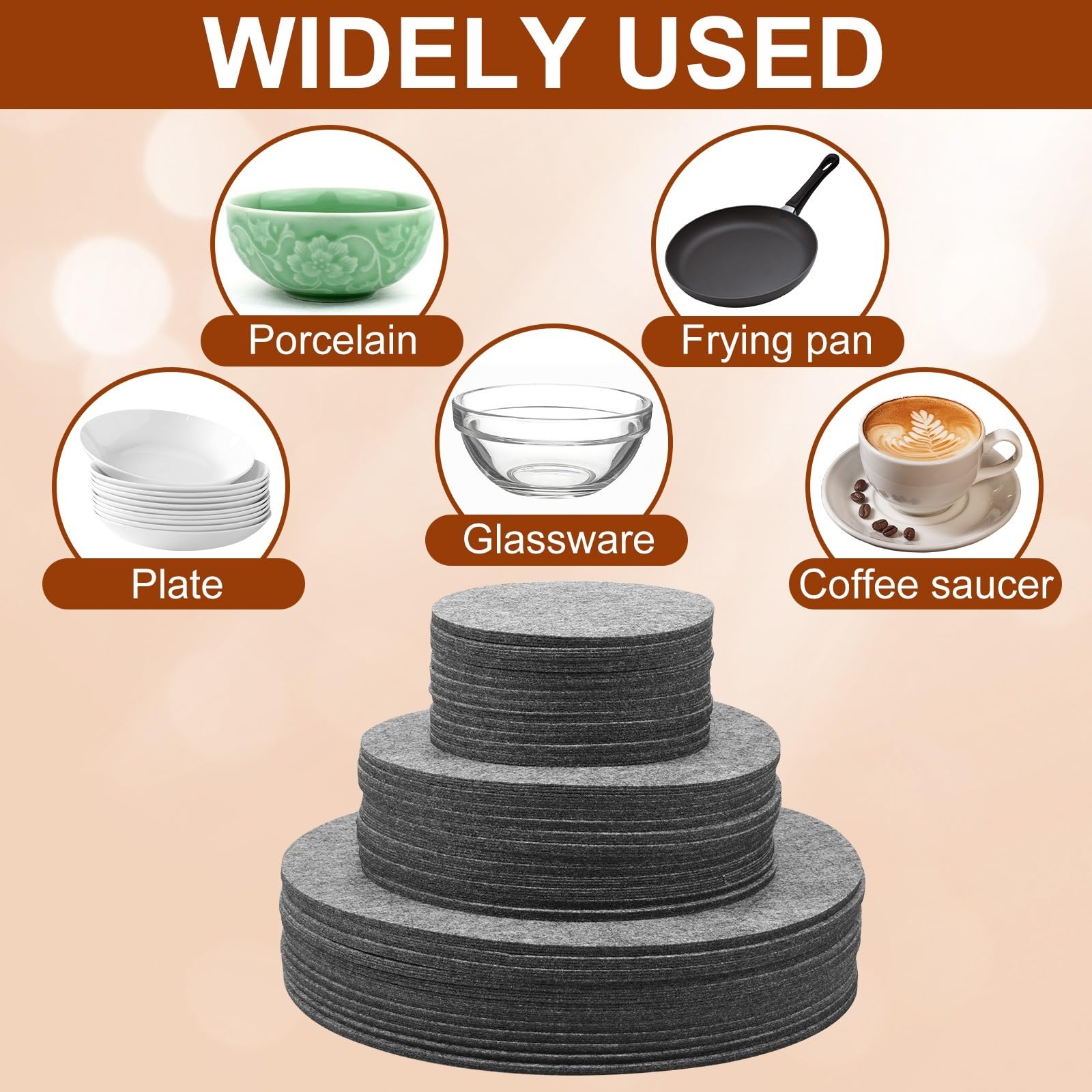 144 Uds Protectores de ollas y sartenes Almohadilla divisora ​​de Fieltro 3 tamaños Almohadillas separadoras for Proteger separadores Utensilios Cocina para la Cocina