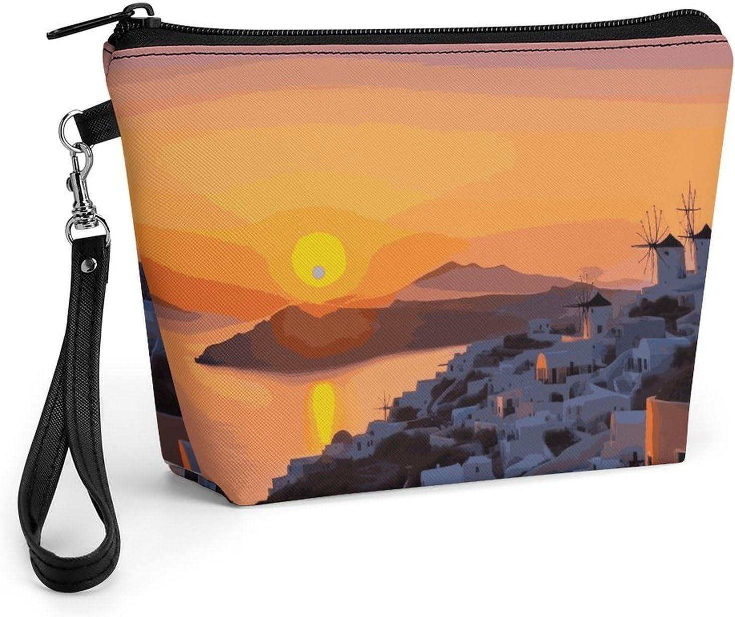Greece Island Sunset Landscape Travel Makeup Bag Large Capacity