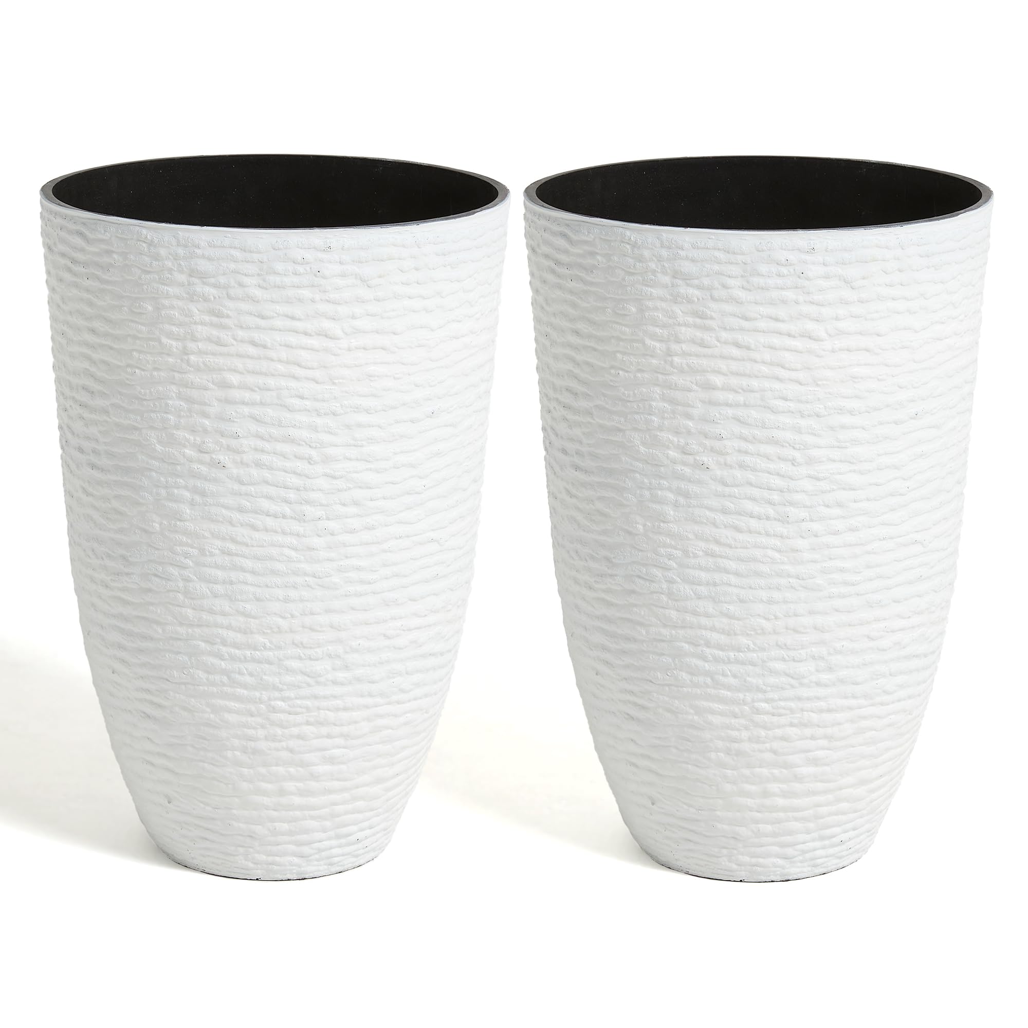 52cm Grand Pot, 2 PCS-35.5cm Dia Pot de Fleur Cylindrique Haut,Blanc Grande Rond Pot à Plantes Spacieux, in/Extérieur,Plantateurs Pierre d'imitation Plantateur Loft Porche Avant