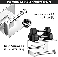 Vista 4 de Tindbea Toilet Paper Holder with Phone Shelf + Towel Robe Hooks, Adhesive or Screw Wall Mounted Toilet Paper Roll Storage, Stainless Steel Bathroom