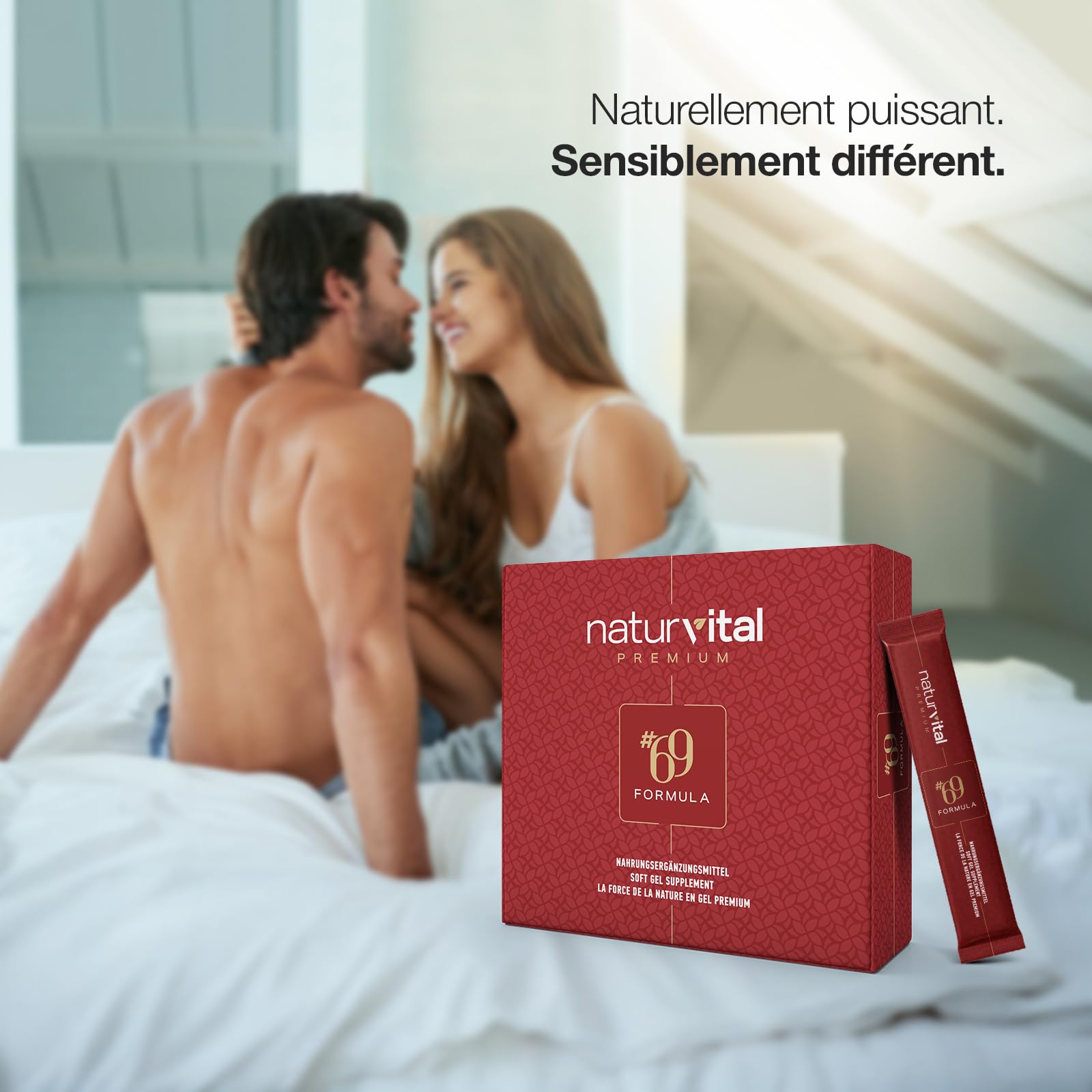 Naturvital Premium 69 Formula, Miel Aphrodisiaque Homme 12x12g Stick, Extra Fort pour Hommes Actifs, Effet Immédiat, Maca, Ginseng-Extrakt & Tribulus Terrestris Gel (1 Pièce)