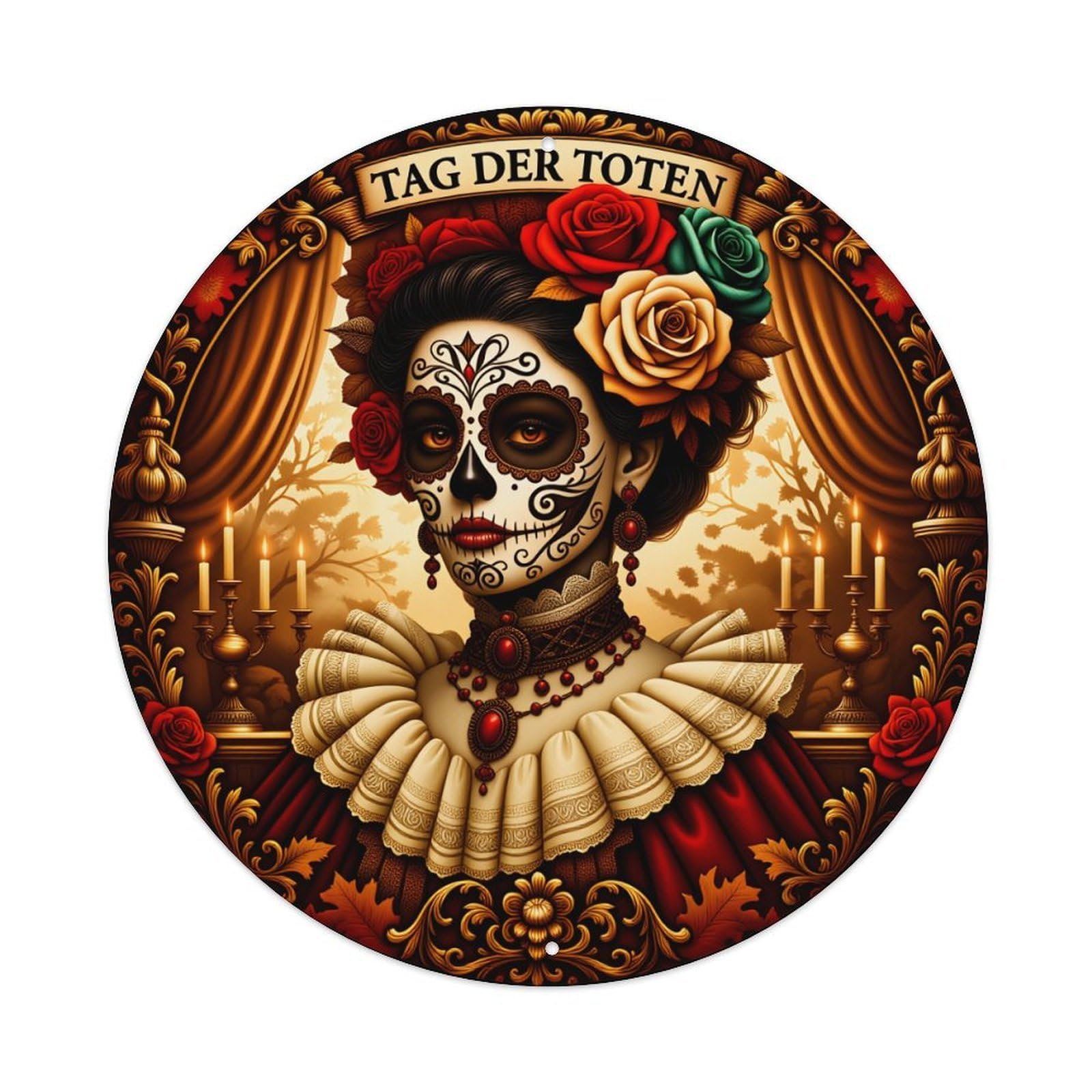 Day Of The Dead Woman Round Tin Sign Vintage Metal Poster Retro Bar, Home, Man Cave, Kitchen, Laundry Room Wall Art Decor Gift 8x8Inch