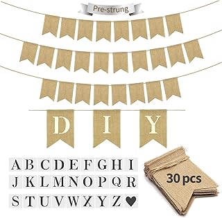 30pcs Burlap DIY Brown Banner Set– Includes Letter & Heart Stencils, Personalized Banner for Handwriting Custom Signs for Birthday, Wedding Holiday Decor (5.1x7.1 inch)