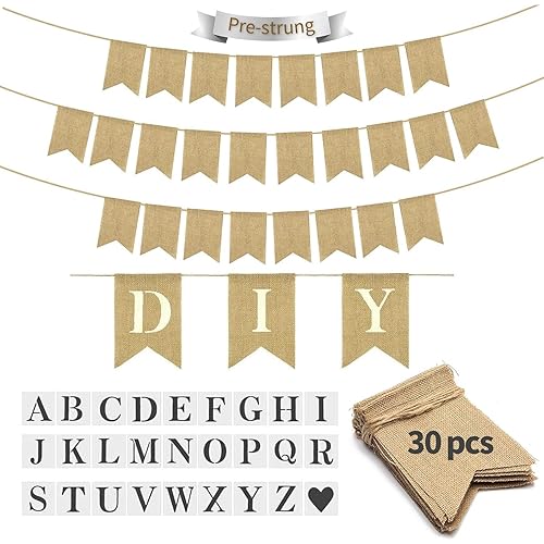 30pcs Burlap DIY Brown Banner Set– Includes Letter & Heart