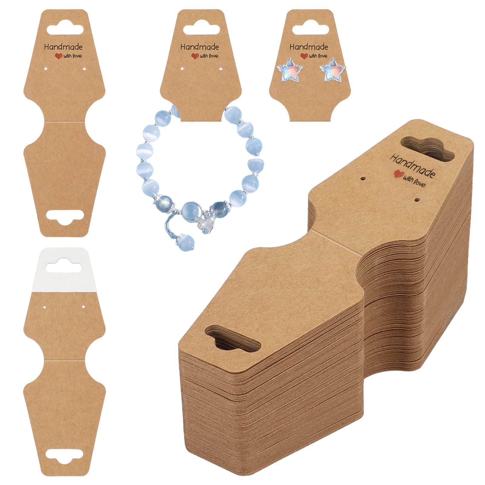 150 Cartes Présentation Bijoux Papier Kraft - Supports Affichage Bracelets Boucles D'Oreilles Colliers