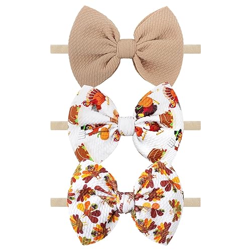 Miniatura 9 de YanJie HAIRBAND, 4 diademas temáticas de Halloween para niñas bebés, lazos elásticos de nailon con estampado de calabaza en naranja y morado,