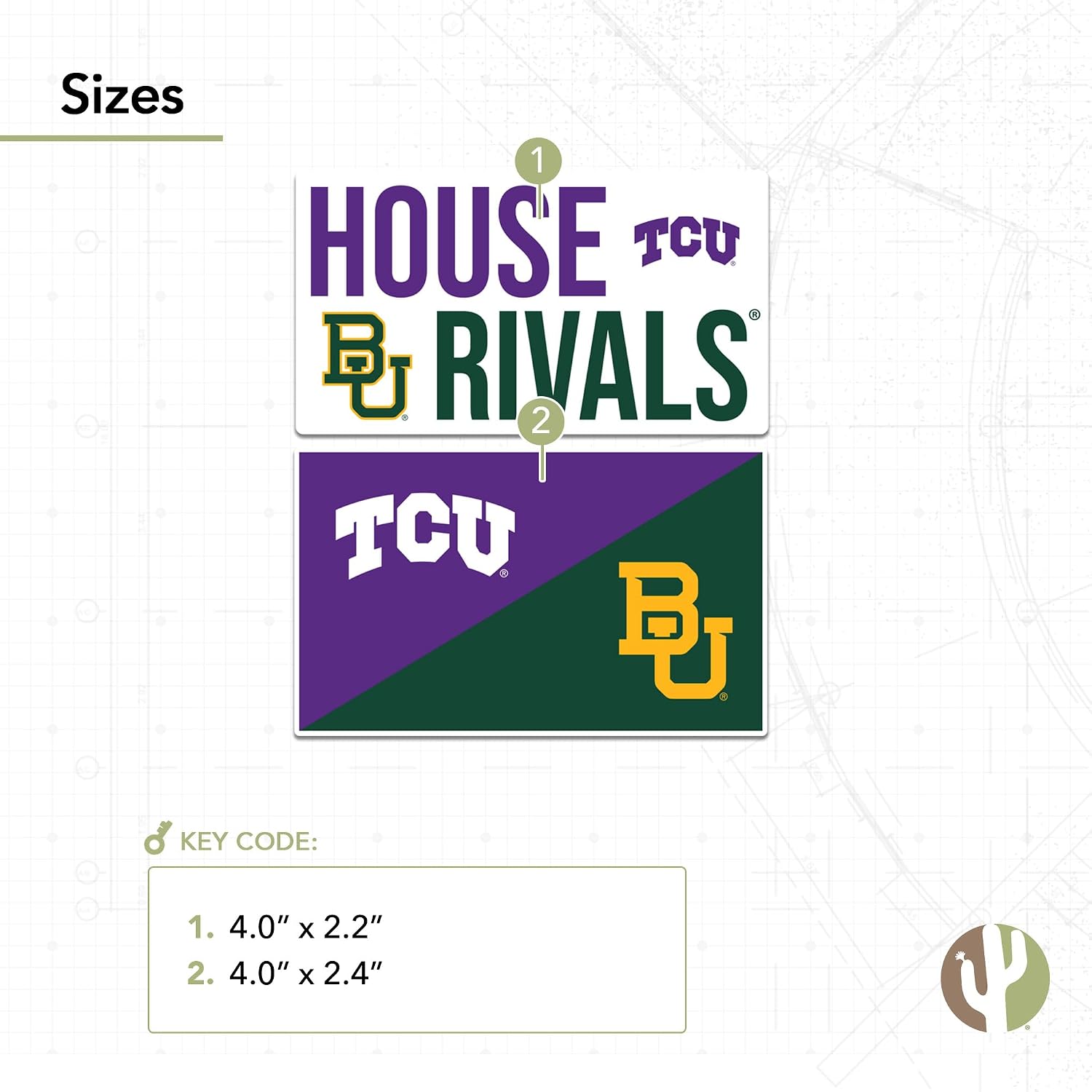 Desert Cactus Texas Christian University and Baylor University Sticker TCU Horned Frogs BU Bears Vinyl Decal Laptop Bottle Car Scrapbook (House Rival - 4in A)
