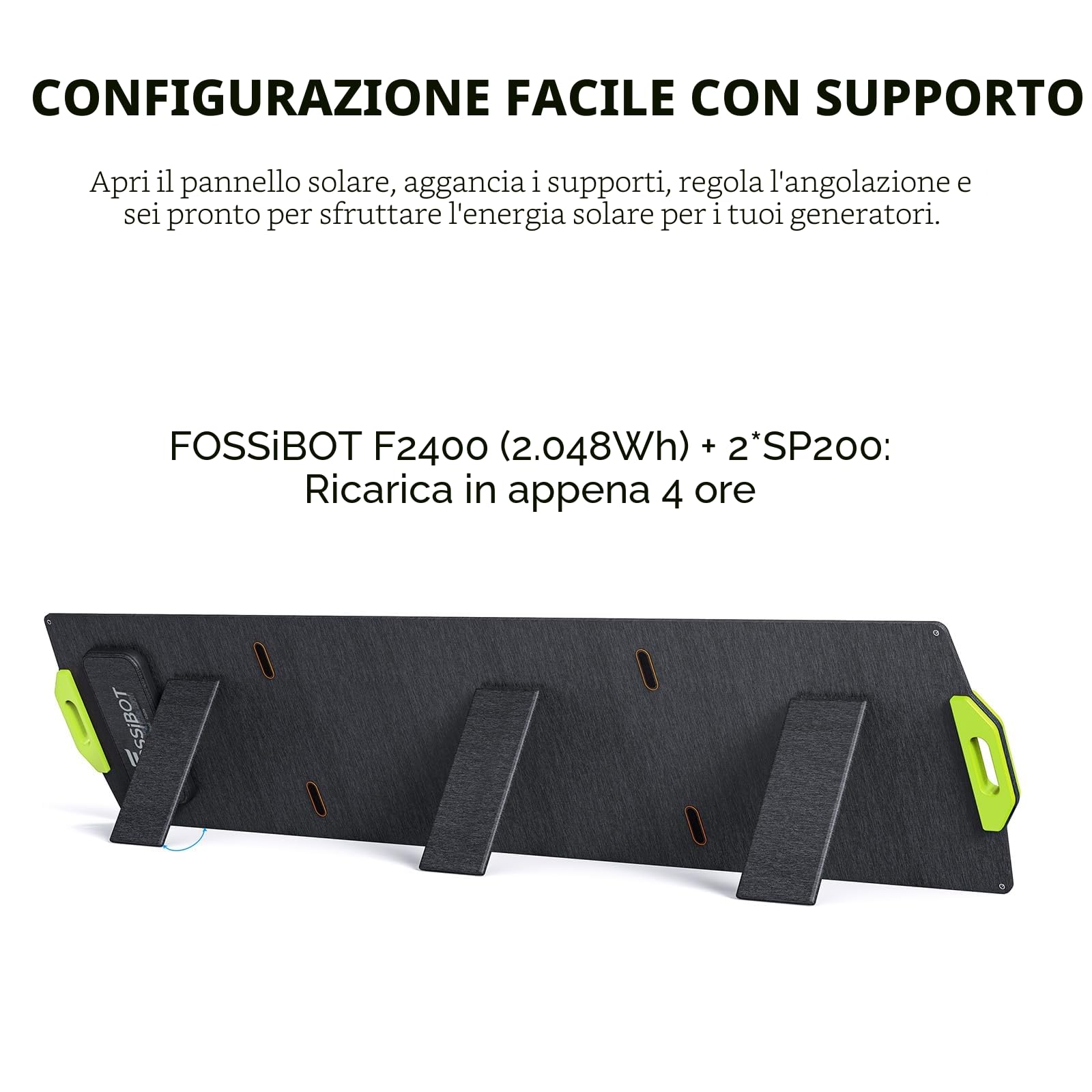 FOSSiBOT 200W Pannello Solare Portatile SP200, Pannello Solare Pieghevole per Centrale Elettrica F800/F1200/F2400/F3600/F3600 PRO, IP67, Alta Conversione 23,4%, Adatto per Roulotte, Campeggio, Balconi