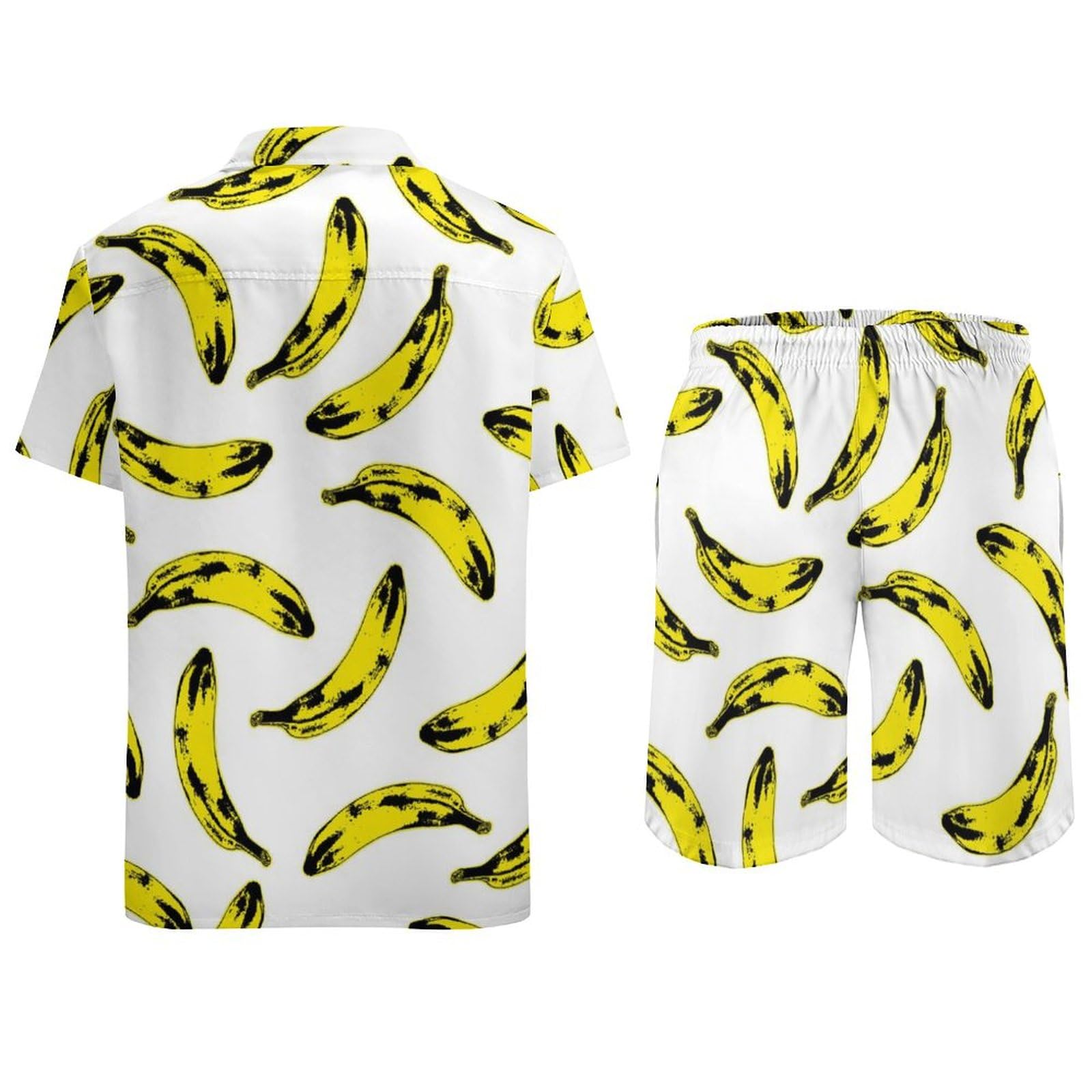 Banane Herren Hawaiihemd Und Strandhose Button Down Outfit Kurzarm Hawaii Hemd Zweiteiler S