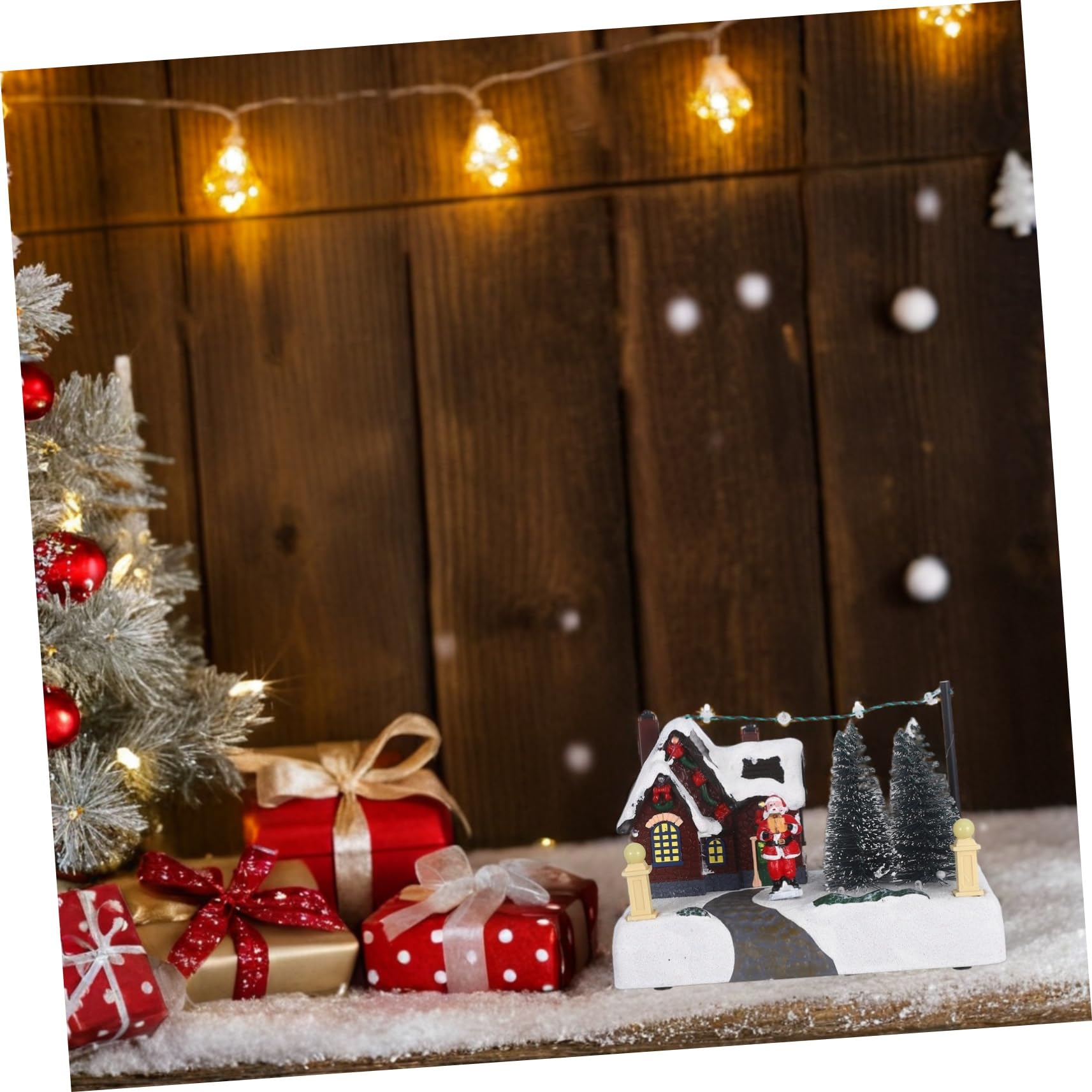 Adornos Luminosos Navideños Casa de Pueblo Caja Musical Decorativa de Resina Adorno Navideño de Escritorio para Decoración Festiva de Casa Iluminada