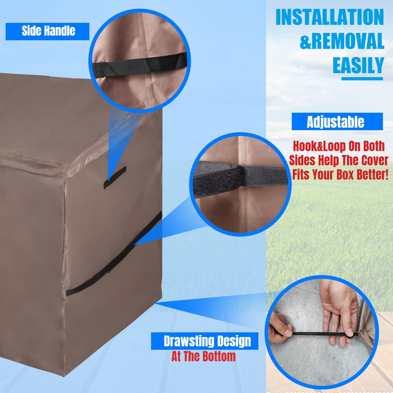 Housse Imperméable pour Abri de Jardin, Bâche de Coffre de Rangement Extérieur avec Dessus à Ouverture Facile, Pour la Série Store It Out, 420D Oxford Brun (147*86*125cm)