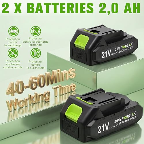 VOERJIA Débroussailleuse Électrique sans Fil 21V avec Écran LCD, Coupe-Bordure à Roues (30cm), Avancement Automatique du Fil, 8 Bobines Incluses, Tête Réglable et Multifonction. (Set Jardin Pro) - 3