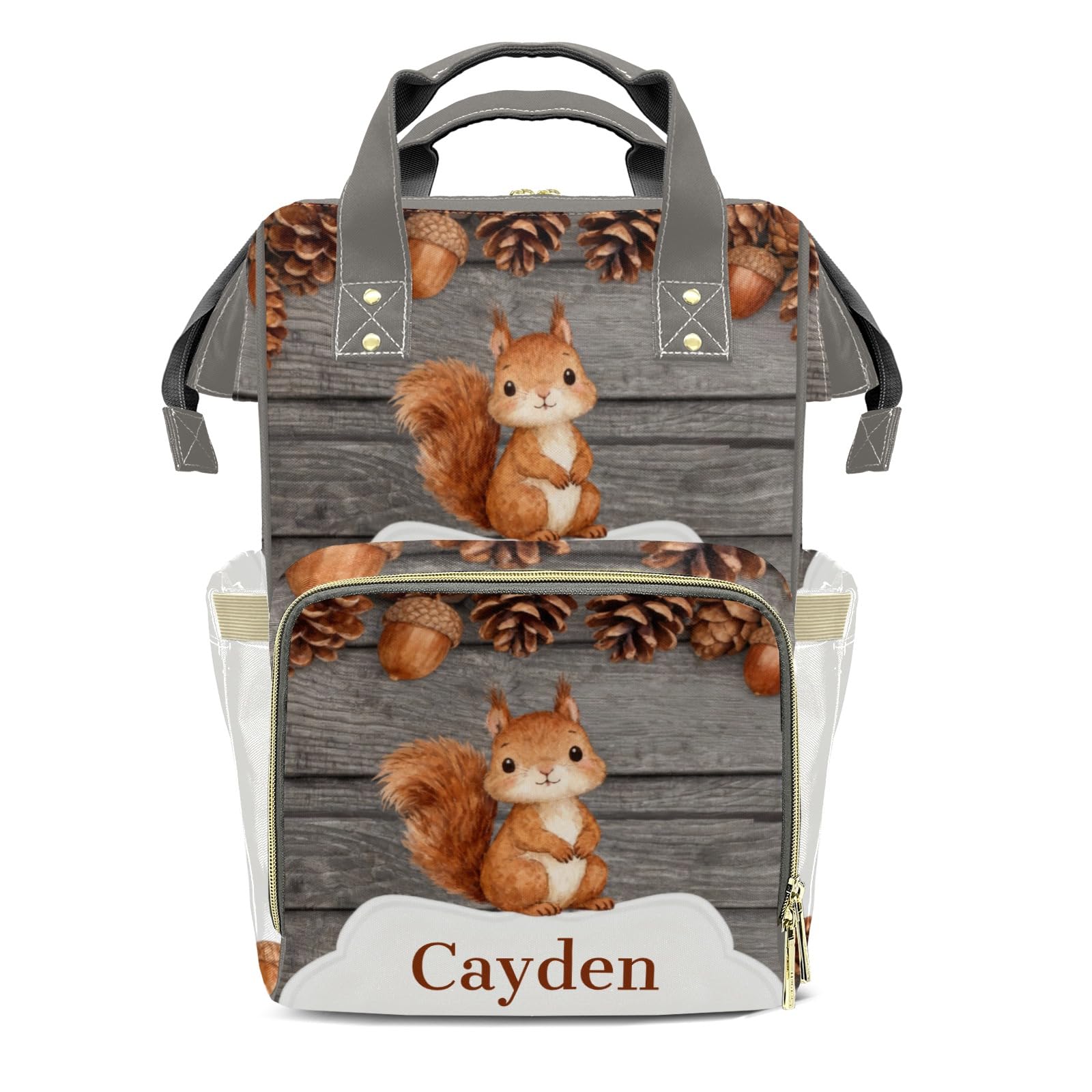 Personalized Diaper Bag Backpack Name Watercolor Squirrel Nut Multifunction Travel Backpack Nappy Bag Daypack for Mom Dad Boy Girl