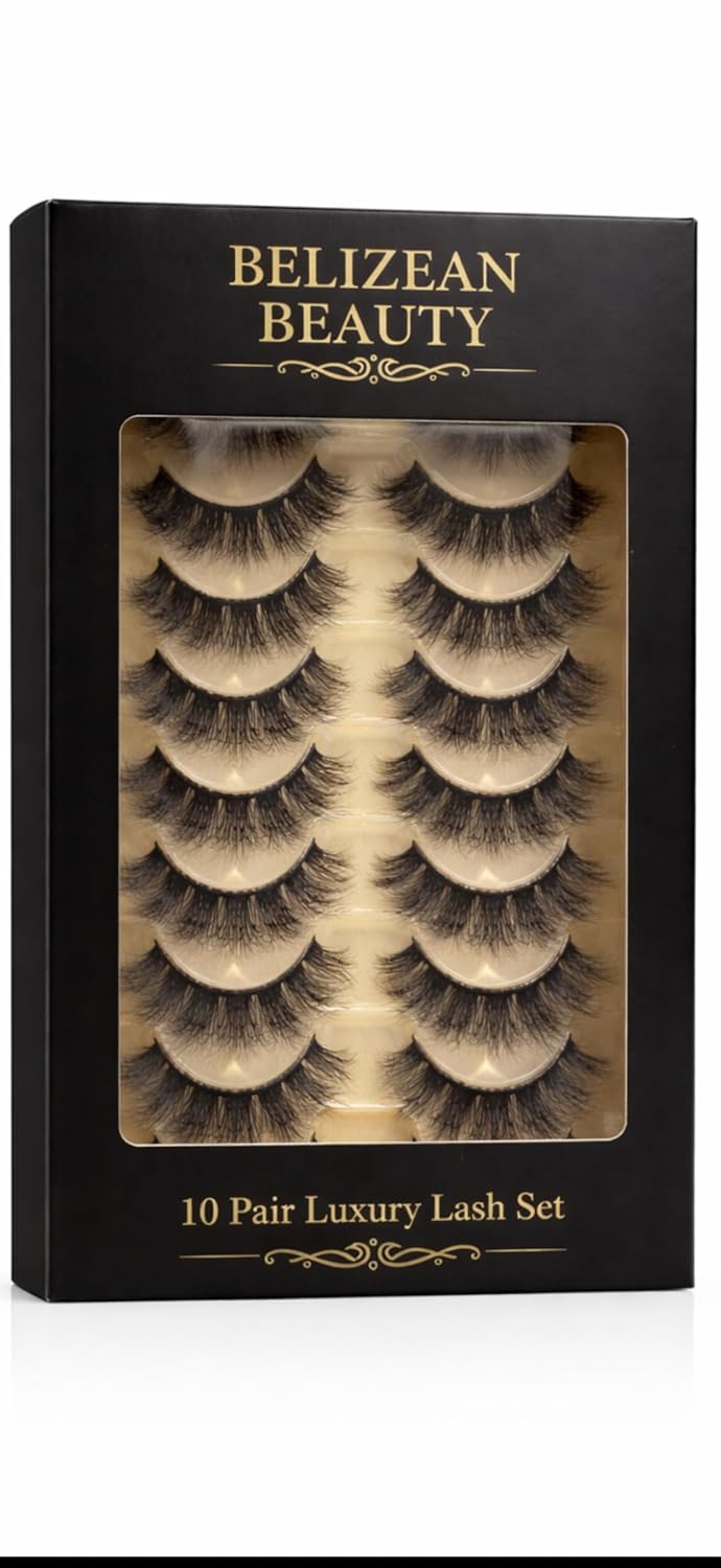 25mm Wispy Mink Lashes, 10 Pairs Fluffy Dramatic False Eyelashes, Reusable Lightweight Strip Lashes, Lash Extensions Look, Volume Lash Set – Belizean Beauty
