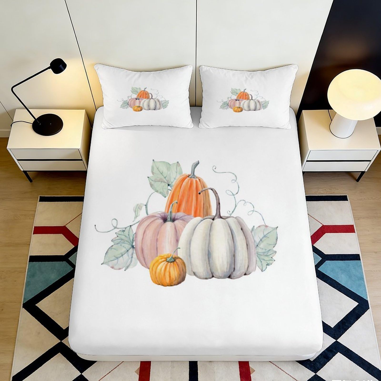 3D Printed Pumpkin Harvest Fitted Sheet Microfiber Autumn Decor Thanksgiving Bed Cover for Bedroom Guest Room 90x200x25cm