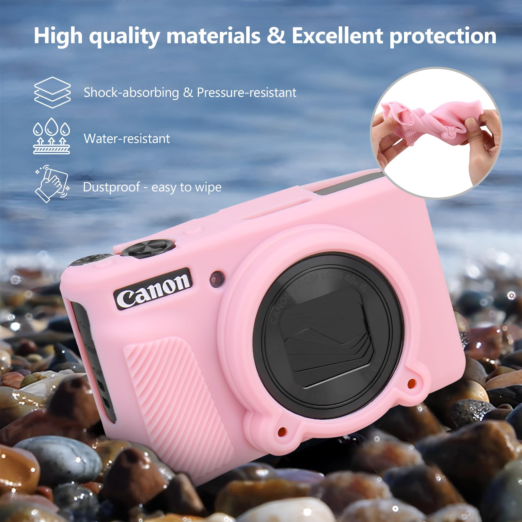 Estuche para SX740 SX730 Cámara, SX740 SX730 HS Cámara Estuche Paquete, Incluye la Caja de Carga Dura * 1 + la Caja de la cámara de Silicona Suave * 1, Rosa