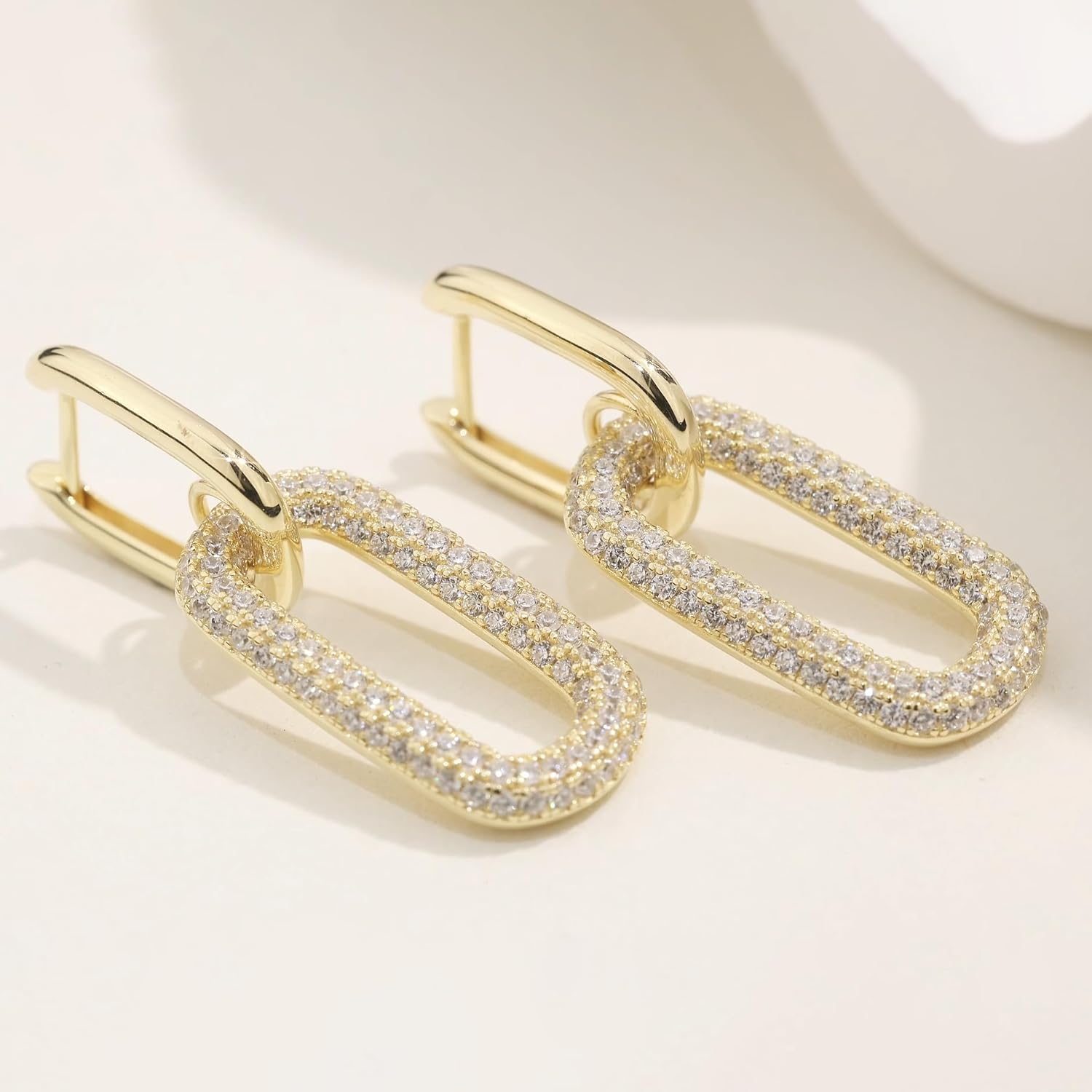 SUNFEEL Paperclip Earrings for Women Trendy, 14K Gold Plated 925 Sterling Silver Dainty Paperclip Drop Dangle Earrings Statement Hoop Earrings Hypoallergenic Fashion Jewelry Gifts for Wedding