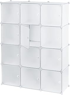Baroni Home Armario Organizador de Almacenamiento con Compartimentos apilables de plástico para Dormitorio, Cabina, Entrada, Color Blanco, 12 Compartimentos, 111 x 37 x 147 cm