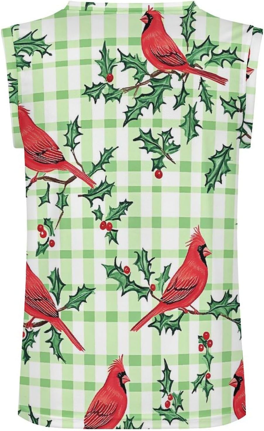 Cardinal Bird Checked Green Pattern Men's V-Neck Basketball Tank Top Sleeveless Workout Tank Shirts Gym Fitness Tees Vest