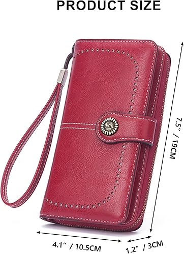Miniatura 2 de Mokoze Cartera roja para mujer, de piel sintética, de gran capacidad, con correa para la muñeca y cremallera para guardar tarjetas de crédito,