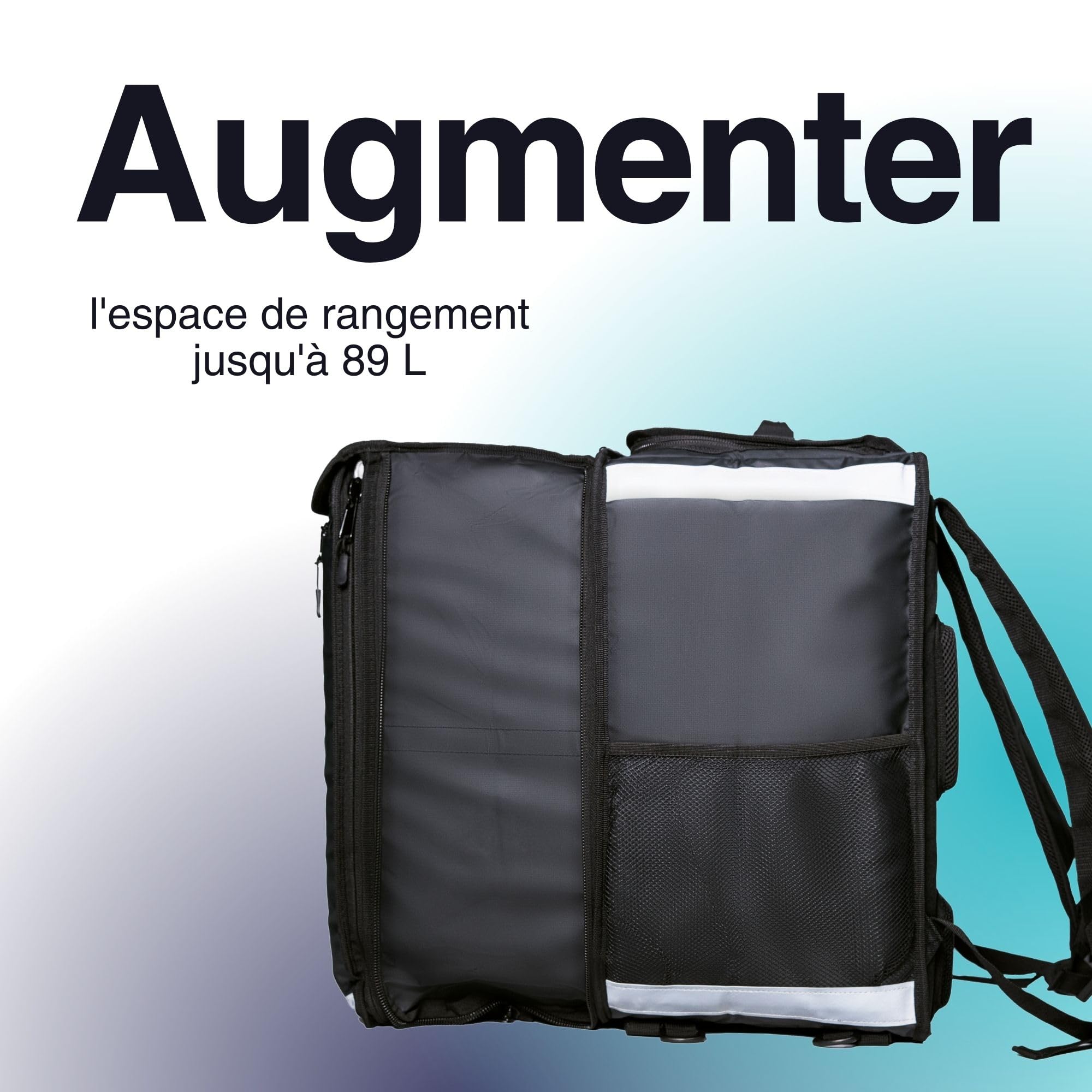 Sac de Livraison Isotherme 89L • Sac à Dos Extensible Grande Capacité • 100% Imperméable Tarpaulin 500D • Bandes Réfléchissantes • Pliable & Confortable pour Livreurs