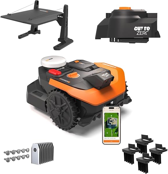 Robot tondeuse WORX Vision Cloud 2WD sans fil périphérique, 500 m², navigation VSLAM et RTK Cloud, garage et Cut-to-Zero