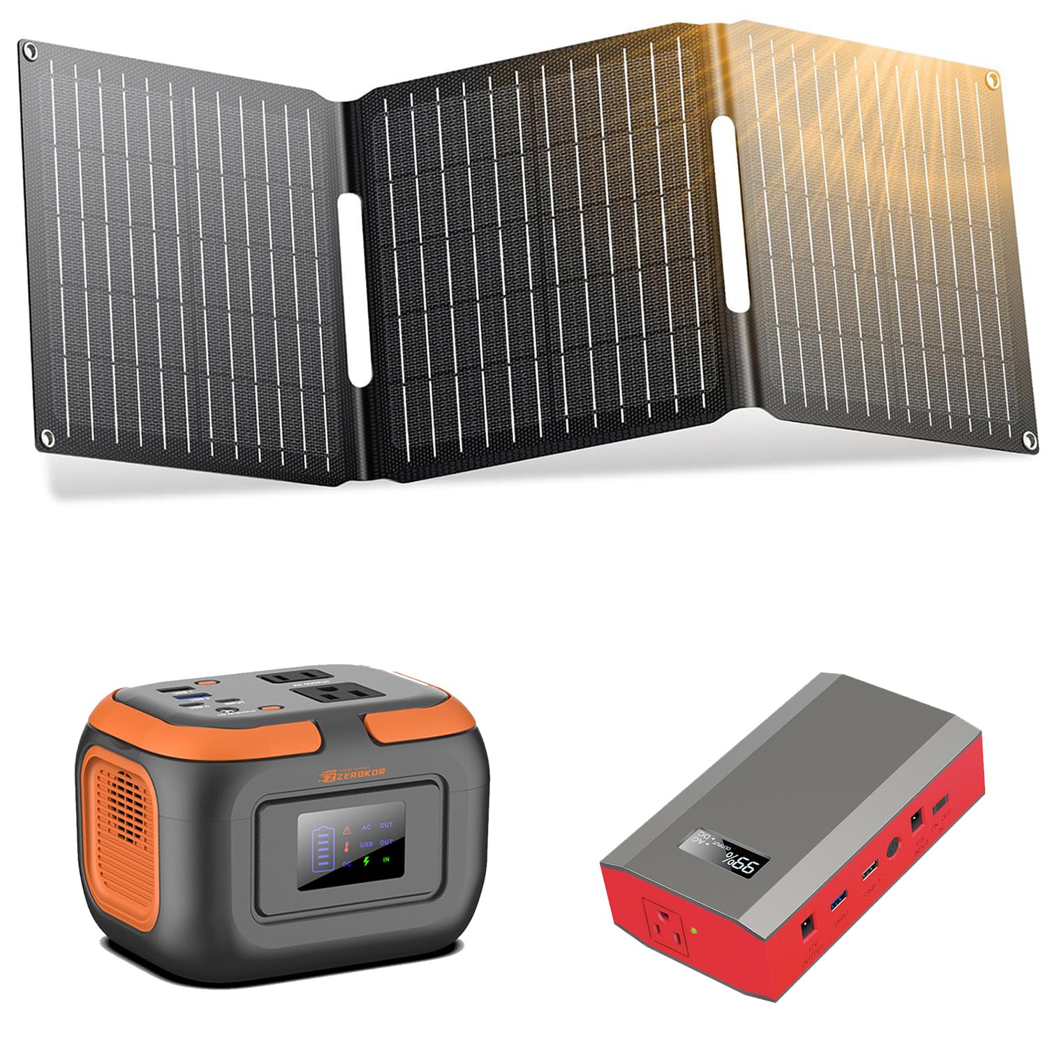 Portable Power Station with Foldable Solar Panel Charger 30W 120W Camping Power Bank with AC Outlet 110V Battery