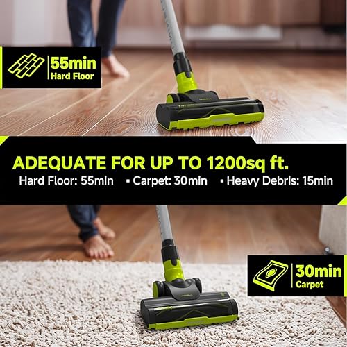 Miniatura 3 de UNINELL HOME Aspiradora inalámbrica, 45 Kpa y 55 minutos para el hogar, ligera, antienredos, autosuficiente, recargable para pelo de mascotas,