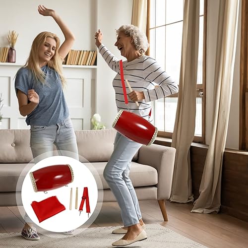 Miniatura 6 de Vaguelly Tambores de manos pequeñas, instrumentos, 1 juego de tambor de cintura de piel de vaca, tambor de cintura tradicional chino para