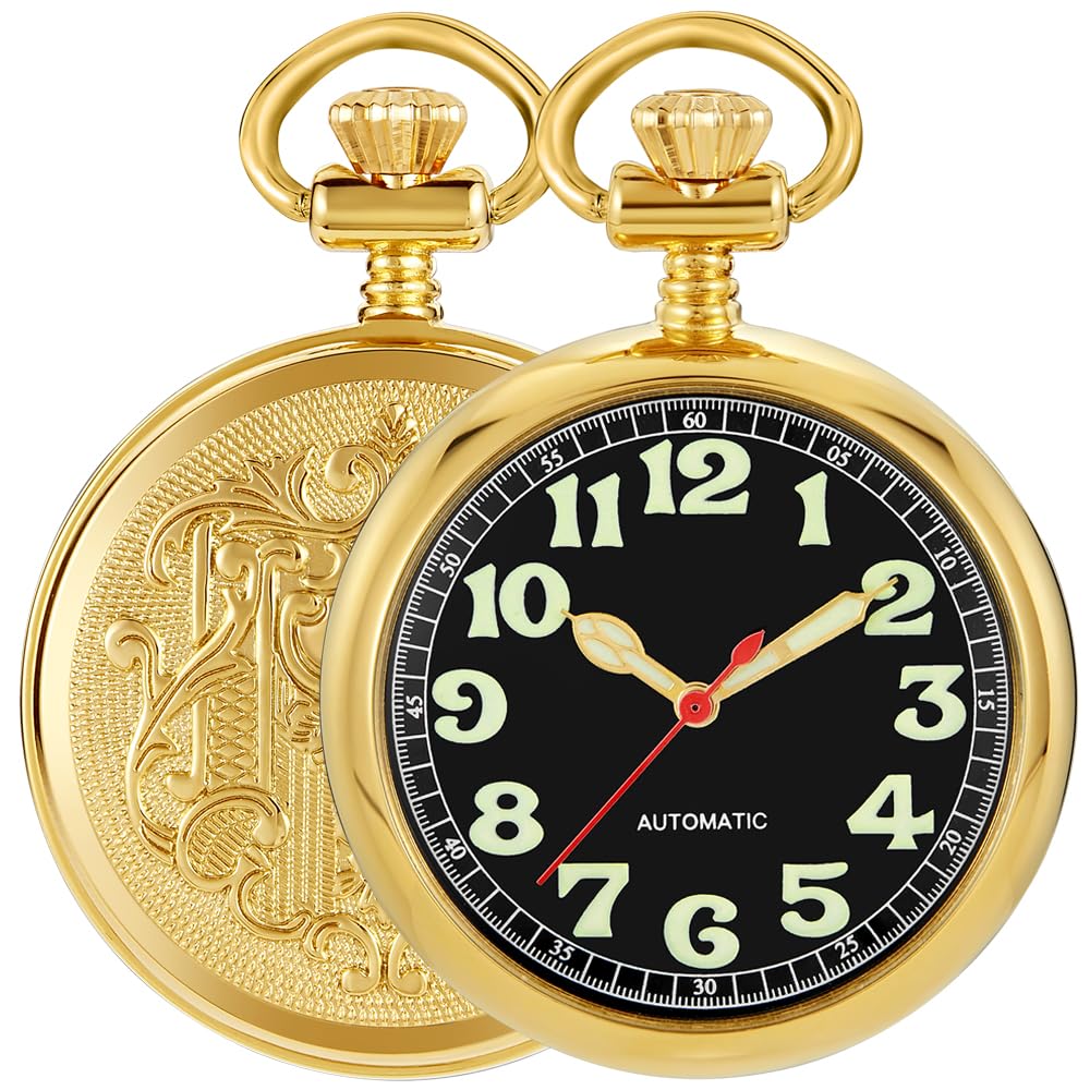Alwesam Gold Pocket Watch Copper Hand Wind Mechanical Pocket Watches Men Arabic Numerals Steampunk with Chain&Box