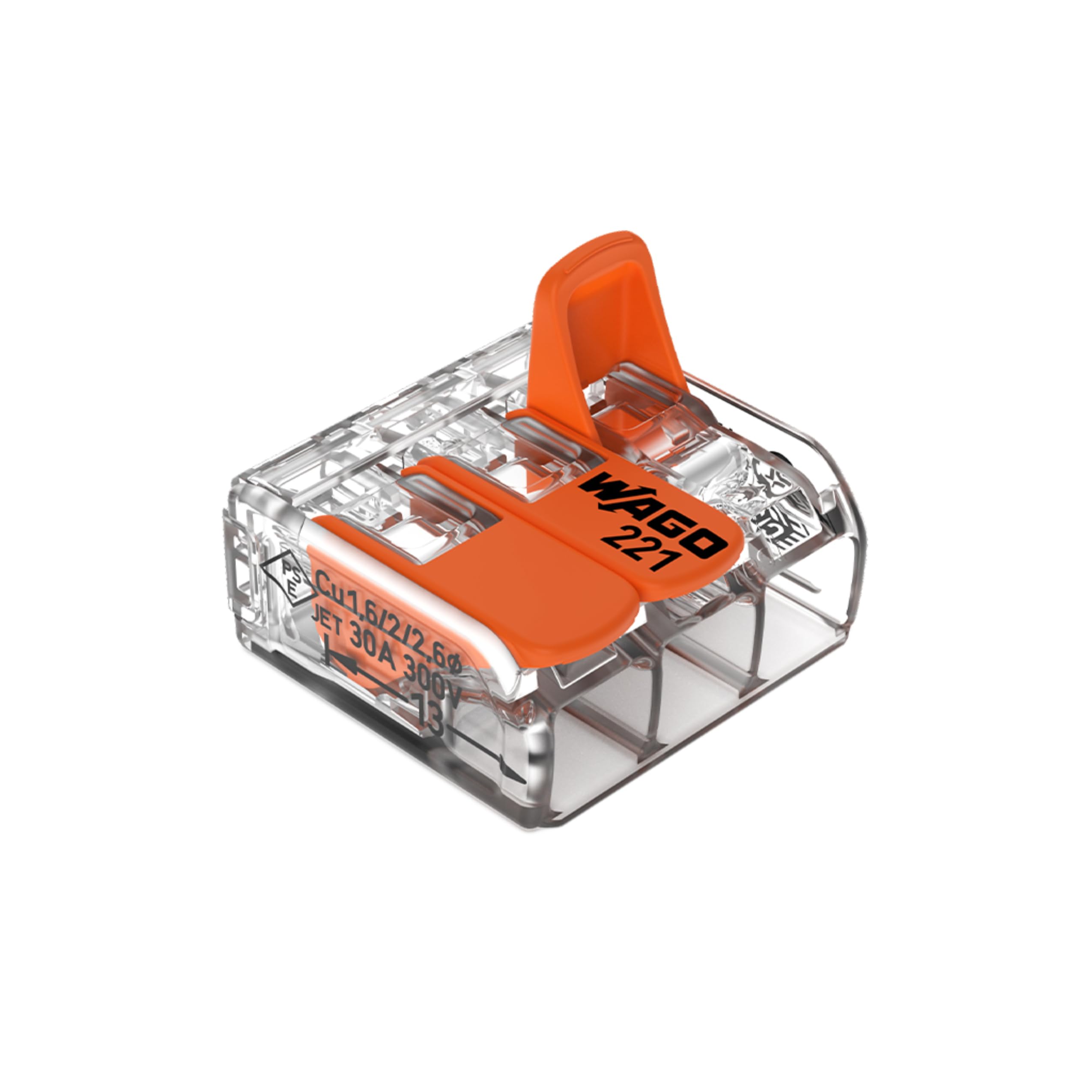 WAGO 221-613 | Easy-to-Use Electrical Wire Connector – Compact, Tool-Free, Transparent – For DIY, Panels & Wiring Projects – 3-Conductor – Pack of 30